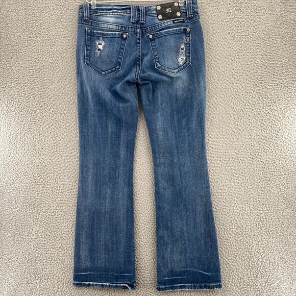 Miss Me Jeans Womens 30 Blue Medium Wash Denim Distressed Rhinestone Boot Cut* - Picture 3 of 14